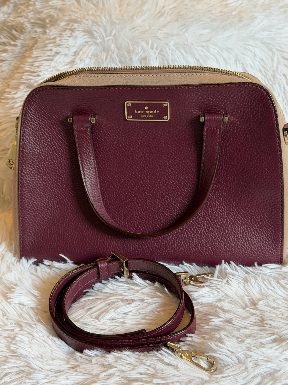 Kate Spade Kay Street Mini Felix Leather Suede Satchel Crossbody Burgundy